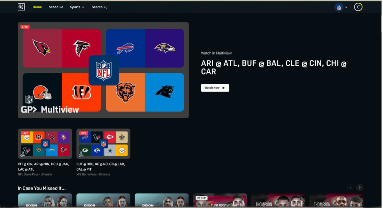 Multiview on DAZN: NFL Game Pass - Ultimate Tier | DAZN 001